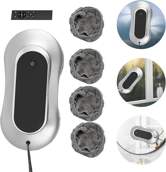Window Cleaning Robot Smart Window Cleaner Robot with Dual Spray Design Up to 2.37Oz Water Tank Automatic Remote Control Glass Window Cleaning Robot with 10 Cleaning Clothes