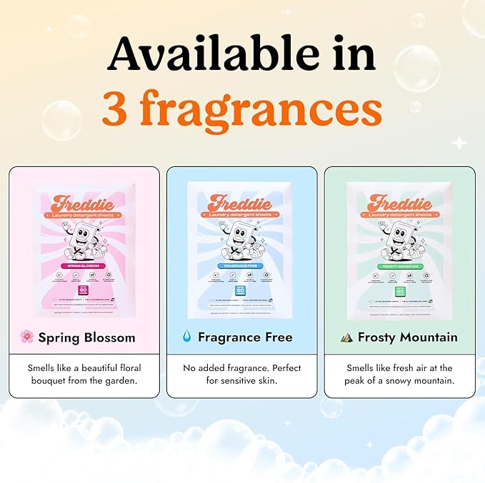 Freddie Laundry Detergent Sheets - Recyclable Packaging - No Mess Strips (Value Box (180 Loads) Spring Blossom)