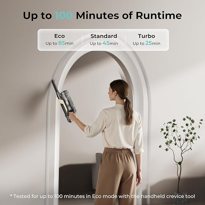 Candy Cordless Stick Vacuum Cleaner 650W/320AW Powerful Suction Up to 100min Flexi-Fold Tube SmartSense Tech LED Headlights Pet Hair Pickup Pet &amp Crevice Tools for Hard Floor &amp Carpet