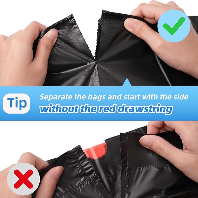 13+ Gallon Ultra StrongDrawstring Trash Bags Heavy DutyTrash Bags Tall Kitchen Large Black Garbage Bags (100)