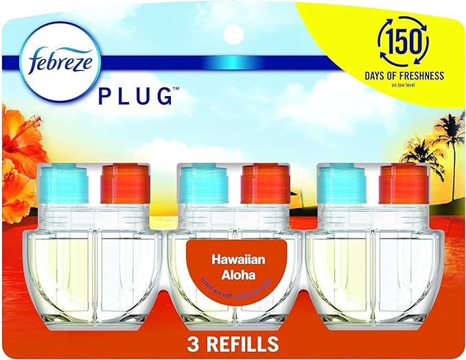 Febreze Odor-Fighting Air Freshener Room Fresheners Air Effects Air Freshener Refills Fade Defy Plug Technology - (1 Pack) contains (3) of 0.87 fl oz Refills (Hawaiian Aloha)