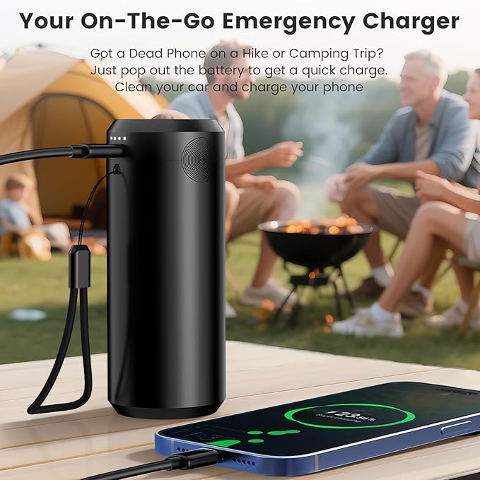 Cordless Car Vacuum Cleaner with Removable Battery as 35W Power Bank 6-in-1 Handheld Vacuum Blower Set18000PA Mini Vacuum Cleaner 6000mAH with Brushless Motor for Car Home -1 Battery
