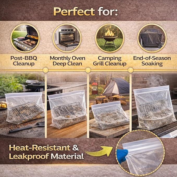 No-Scrub Oven Rack Metal Cleaning Bags 10 Pack Reusable Leakproof Soaking Bags for Grill Grates Air Fryer &amp Cooling Racks Oversized 27.5 x 19.6 in