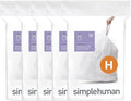simplehuman Code H 100 Count Dispenser Pack Custom Fit Liners Drawstring Trash Bags 30-35 Liter / 8-9 Gallon White