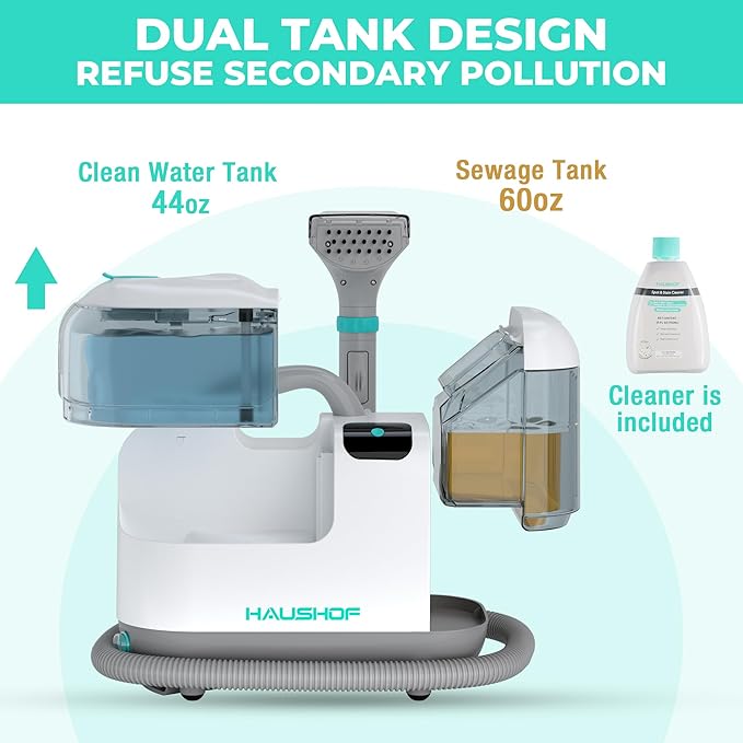 HAUSHOF Steam Portable Carpet and Upholstery Cleaner Deep Couch Cleaner Machine with 3 Powerful Cleaning Modes for Pet Stains Sofa Rug Mattress Car Seat and Curtain Spot &amp Stain Cleaner Incl