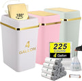Bathroom Trash Can with Lid 4 Gallon Small Trash Can with Swing Lid White/Pink/Green Bathroom Garbage Can with 225 Counts Trash Bags for Kitchen Bedroom Office