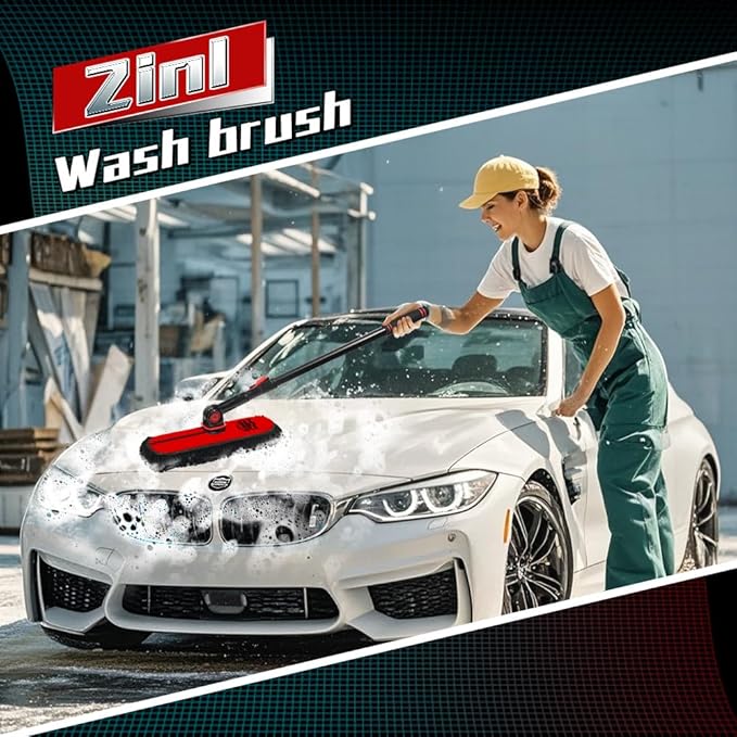 2In1|2MOPS(Car Wash Brush Mop*1 &amp Car Duster Mop*1) with 1 Long Handle|Microfiber Car Brushes for Washing ExteriorCar Wash Accessories Scratch FreeCar Wash Mop for Rv Truck Boat