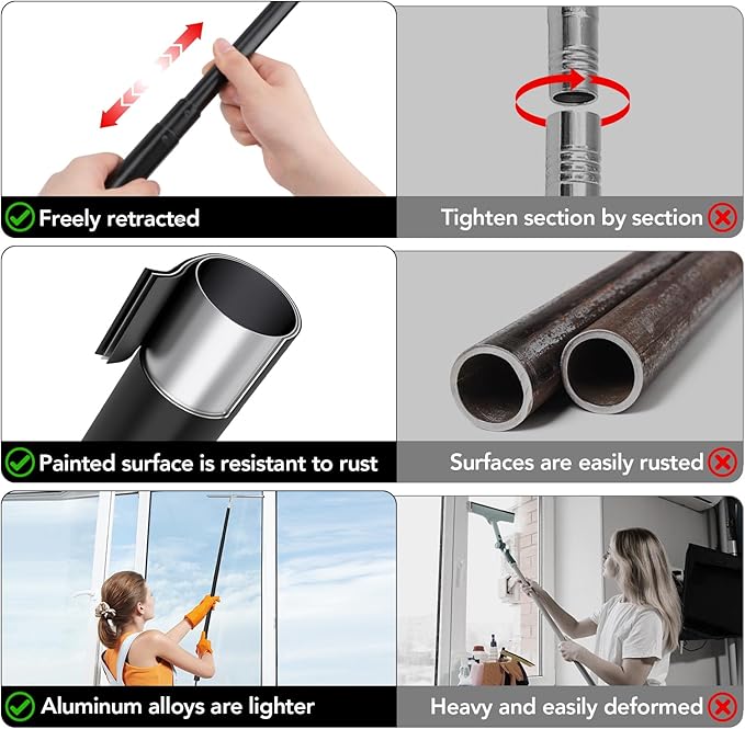 Shower Squeegee with Long Handle 15-51 Telescopic Squeegee for Window Cleaning Window Squeegee for Glass Doors Extendable Window Cleaner Tool for Tile Walls Sliding Door Floor Car Windshield