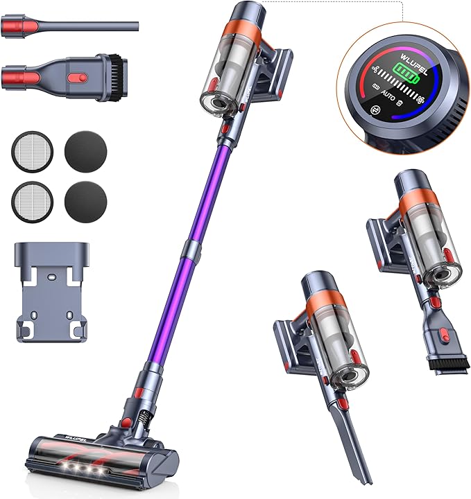 38Kpa Cordless Vacuum Cleaner 450W Cordless Vacuum Cleaner Up to 55 Mins Runtime with 1.5L Dust Cup&ampLED Display Purple