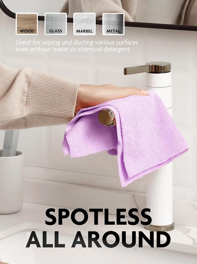 Fantasticlean Microfiber Cleaning Cloth Roll -75 Pack Tear Away Microfiber Towels 12 x 12 Reusable Washable Scratch Free Ultra Absorbent Dishcloth for All-Around Cleaning Supplies (Purple)