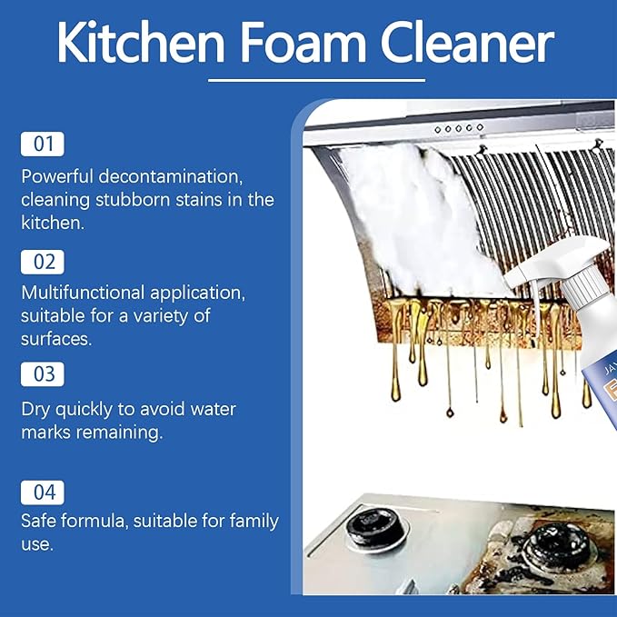 Kitchen Grease Foam Cleaner Powerful Stain Remover For Stoves &amp Cookware Deep Cleaning Spray(2PCS)