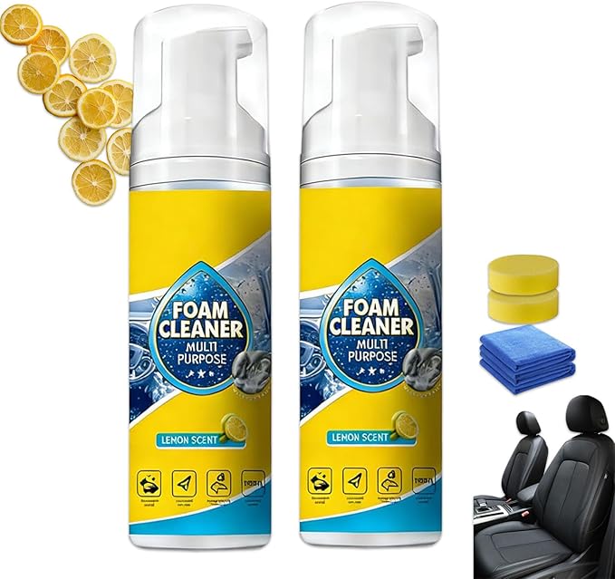 Powerful &amp Multipurpose Car Interior Foam Cleaner All-Purpose Rinse-Free Foam Cleaner Spray Car Seat Cleaner Spray Foam Deep Penetration Rich Foaming Stain Remover (2PCS 150ML)
