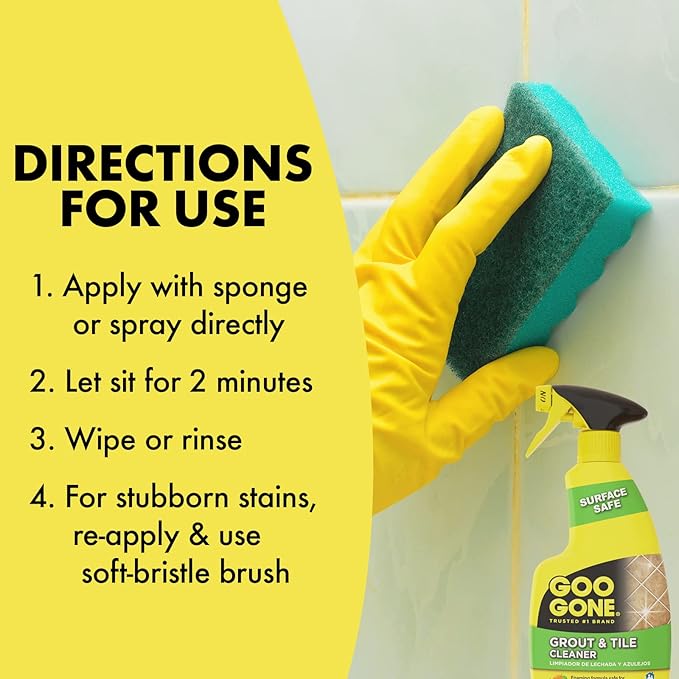 Goo Gone Grout and Tile Cleaner - 28 Ounce - Removes Tough Stains Dirt Caused by Mold Mildew Soap Scum and Hard Water Staining - Safe on Tile Ceramic Porcelain pack of 2