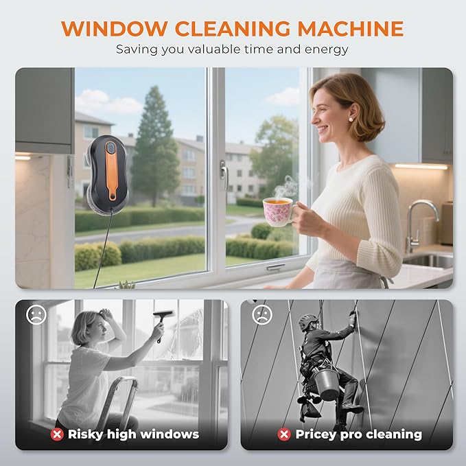 FRUITEAM Window Cleaning Robot with Dual Water Spray APP and Remote Control Automatic Window Cleaner with Leather Belt for Frame Glass Triple Safety System Smart Path Detection