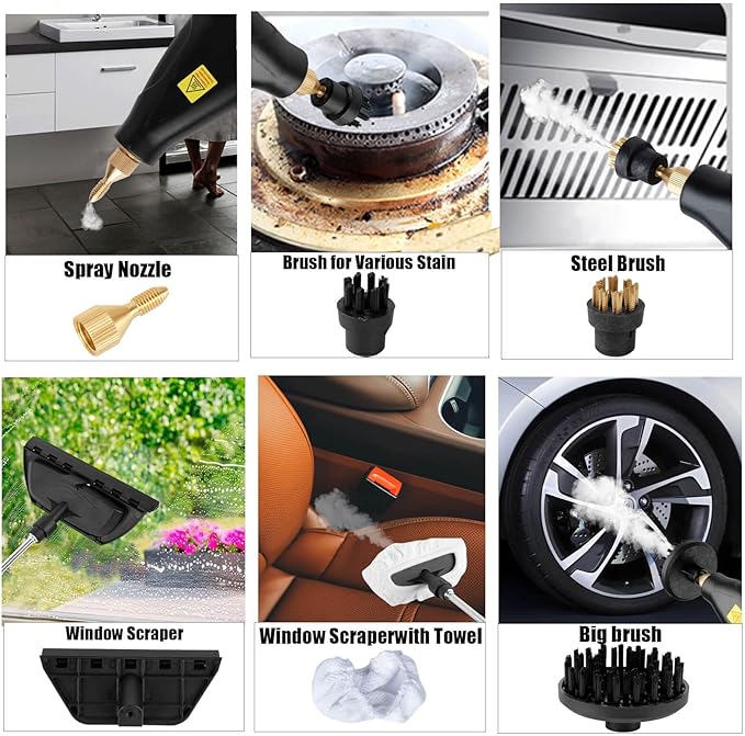 1200ml Handheld Steam CleanersPressurized Multi-Surface Steam Cleaner with 5pcs Accessoriesfor Home Upholstery Car Floor Window Grime Grease Grout and Tile (White-1200ml)