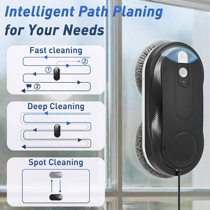 KKI Window Cleaning Robot Automatic Window Cleaner Robot AC Power Dual Spray Max 3200Pa AI Path Planning &amp Edge Detection for High-Rise Windows GlassDoor10xCloths X3