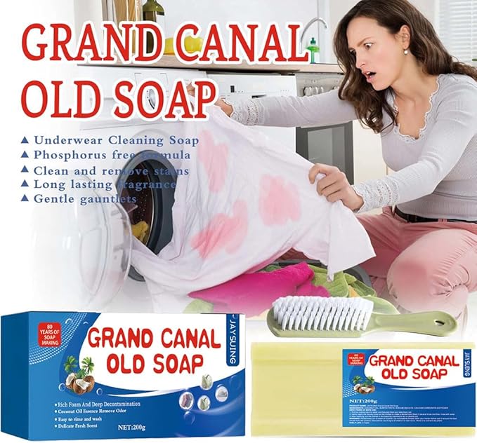 Canal Old Soap with Brush2024 New Canal Soap Bar for Stains Canal Soap Bar Stain Remover Easily Remove Stains from Clothes Grand Canal Soap for Clothes Shoes And Any Stains. (3PCS)