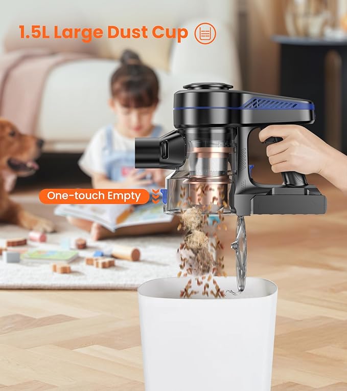 NADALY Cordless Vacuum Cleaner 500W 40KPA Stick Vacuum with 45min Runtime Anti-Tangle Self-Standing Vacuum Cleaners for Home Lightweight Vacuum for Hardwood Floor/Carpet/Pet Hair Bronzed Gold