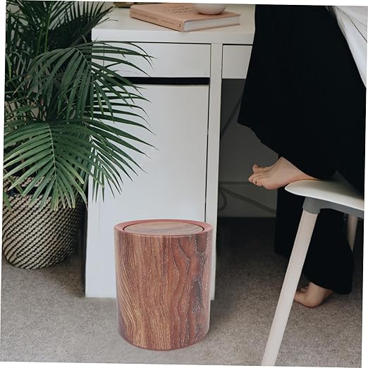 PRETYZOOM Wooden Kitchen Trash Can Flip Lid Covered Garbage Bin Decorative Wastebasket for Home Office Imitation Wood Finish Easy Maintenance