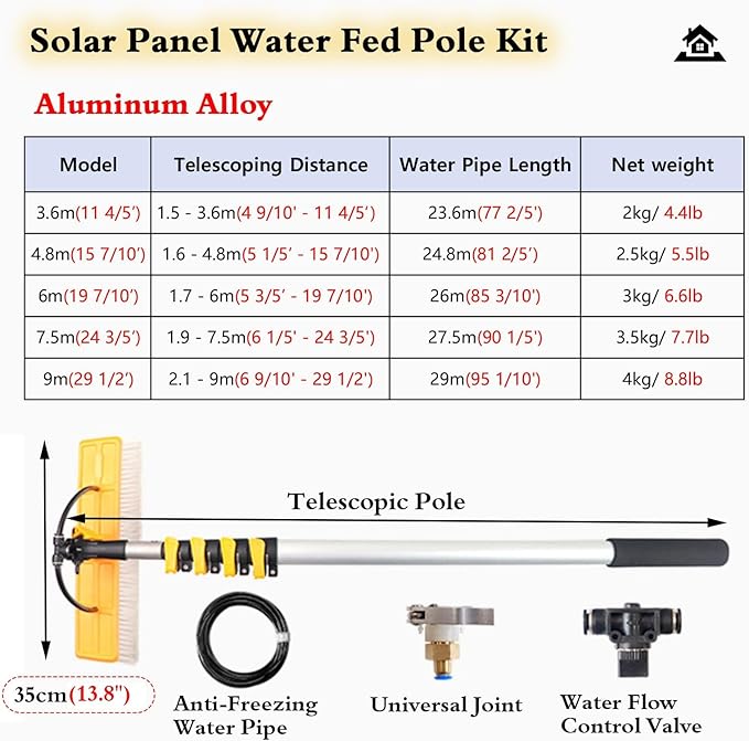 Glass Cleaning Brush Home Water Fed Telescopic Pole Kit Solar Panel Brush Rotating for Photovoltaic Panel30ft Telescopic Water Fed Window Cleaning Kit – Aluminum Pole &amp Brush for Solar Pane