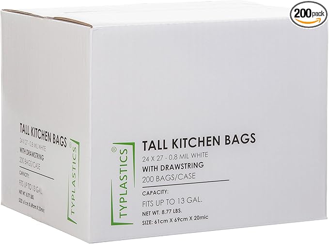 TYPLASTICS Tall Kitchen Drawstring Trash Bags 13 Gallon (200 Count)