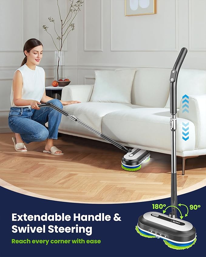 Cordless Electric Mop Electric Spin Floor Mop with LED Headlights &amp Water Sprayer Long-Lasting Battery Large 290ml Tank Self-Propelled Floor Cleaner with Adjustable Tube for All Floors