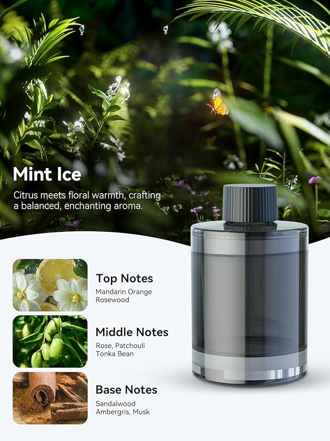 Ceeniu New Smart Car Air Freshener 135ml Last 6 Months Auto ON/OFF Car Freshener Long Lasting Multi-mode Adjustable Ambiance Light Natural French Fragrance CF3 Aroma Diffuser Mint Ice Scent