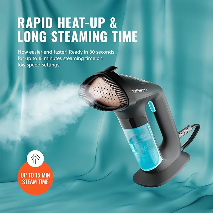 PurSteam SteamPulse Pro Handheld Steamer for Clothes Portable Handheld Fabric and Garment Travel Steamer Iron Press Wrinkle Remover with Fabric Brush (Pack of 3)