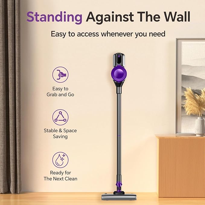Cordless Vacuum Cleaner Powerful Vacuum Cleaners for Home with Mopping Combo Water Tank Stick Vacuum Cordless Rechargeable Lightweight Vacuum for Hard Floors Carpet Pet Hair Purple