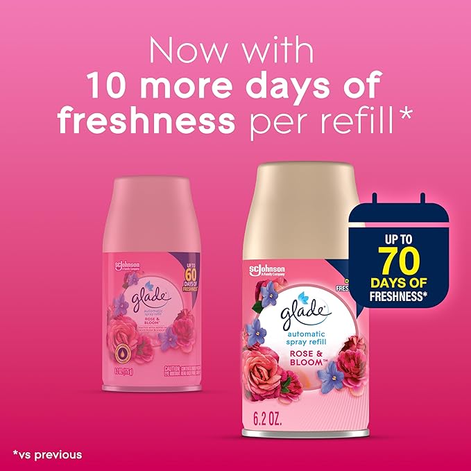 Glade Automatic Spray Refill Air Freshener for Home and Bathroom Rose &amp Bloom 6.2 Oz 3 Count