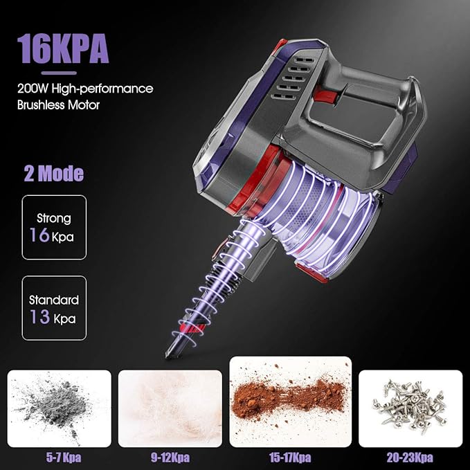 COSTWAY 16KPa Cordless Bagless Vacuum Cleaner Lightweight Stick Handheld Vacuum with HEPA Filtration and Brushless Motor Detachable Lithium Battery Rechargeable Ideal for Pet Hair Home Hard Floor