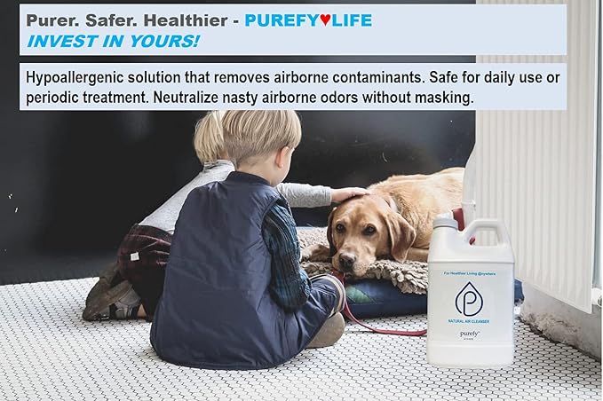 PUREFY Natural Air Cleanser (68oz Refill) Eliminate airborne inanimate contaminants and allergen matters. Odor eliminator. Unscented Hypoallergenic. No residue. Safe for babies and surfaces.