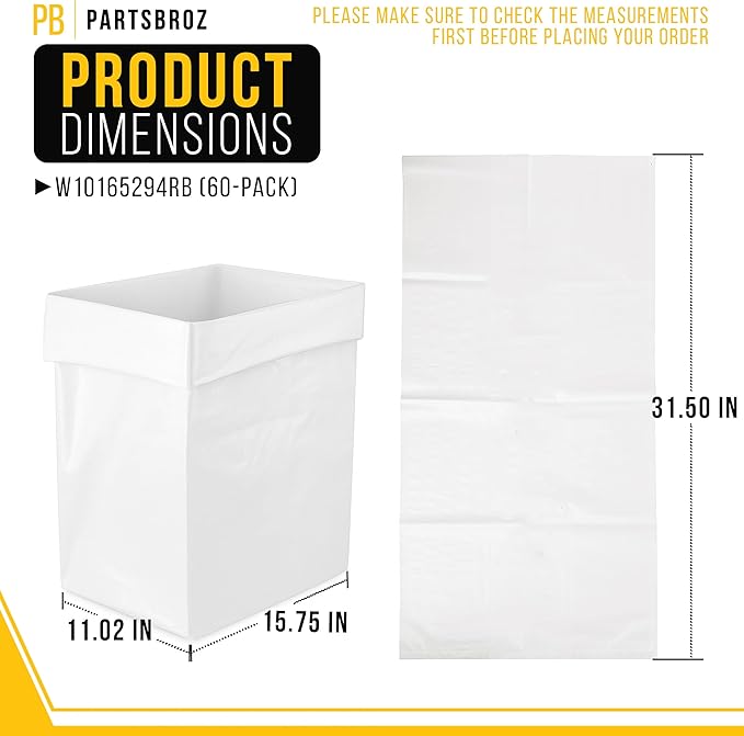 PartsBroz Trash Compactor Bags (60-Pack) for Jenn-Air TC507Q1 Trash Compactor Bags Bags Heavy Duty