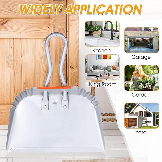 4 Pack Heavy Duty Metal Dustpan Large Wide Dust Pans for Household Handheld Wide Scooper and Debris Cleaning Tool Ideal for Home and Commercial Use(Grey12 Inch)