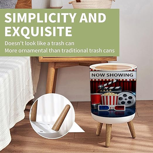 Small Trash Can with Lid Cinema background concept movie theater object on red curtain Garbage Bin Round Waste Bin Press Cover Dog Proof Wastebasket for Kitchen Bathroom Living Room 1.8 Gallon