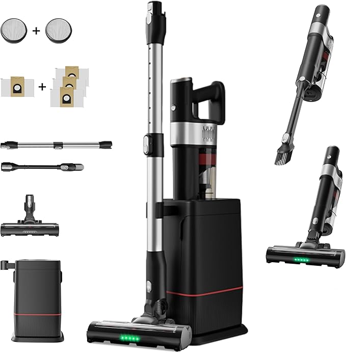 DlandHome Cordless Vacuum Cleaner Portable Rechargeable Stick Vacuum with Auto-Empty System Up to 45 Minutes Anti-Tangle Brush LED Headlights 35KPA Powerful Suction for Home Pet Hair Carpets