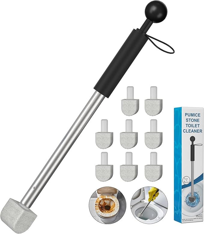 2026 New Pumice Toilet Cleaner 17inch with Handle - Toilet Pool &amp Tub Hard Water Stain Remover (1handle+8pumice)