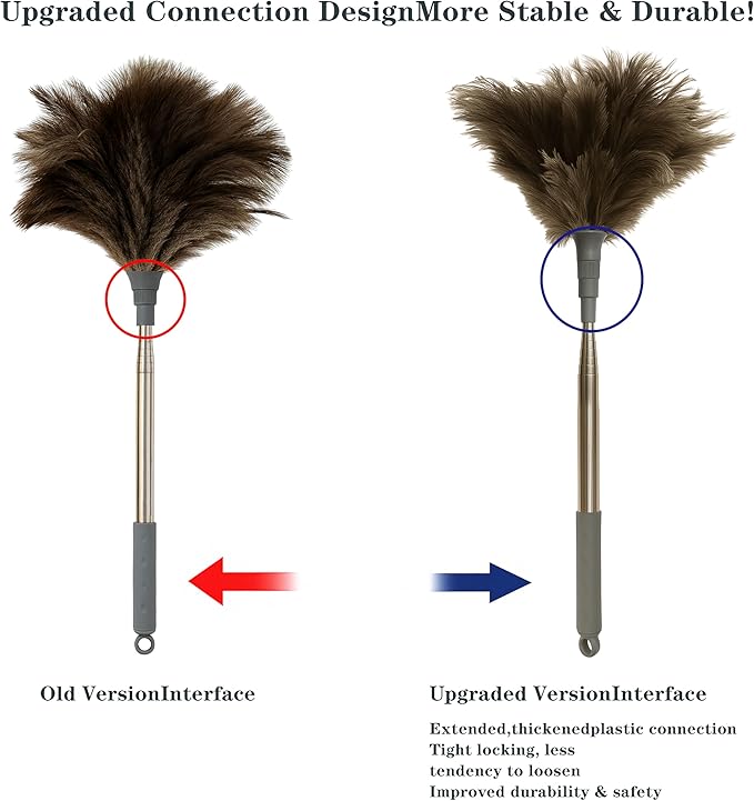 Ostrich Feather Duster 79 Inch (2m) Extra Long Extendable Telescopic Handle Cleaning Tool Natural Soft Feather Brush for High Ceiling Fan High Shelves and Home Cleaning