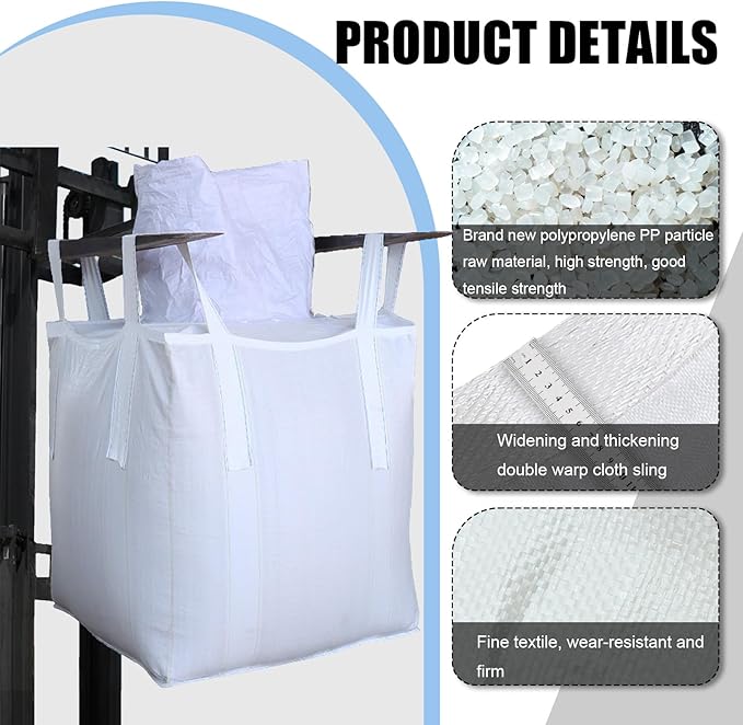 10Pack Aolikebao FIBC Bulk Bag1.5 Ton Bag 35.4L x 35.4W x 43.3H3300lbs SWL Safty Factor 3:1Woven Polypropylene BagsTop Circular Feed Inlet Flat Bottom (10)