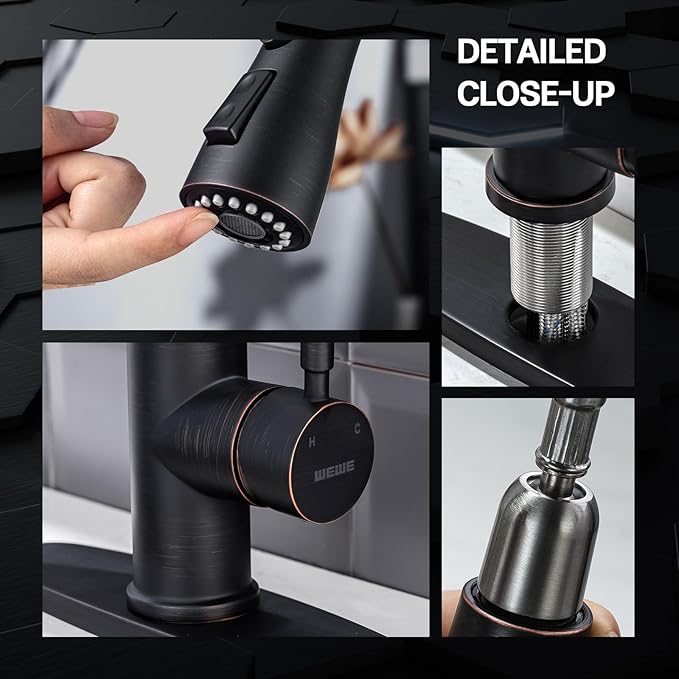 WEWE Kitchen faucets with Pull Down Sprayer Farmhouse Kitchen Faucet Oil Rubbed Bronze Commercial Modern high arc Stainless Steel Single Handle Single Hole for Utility rv Laundry Sinks
