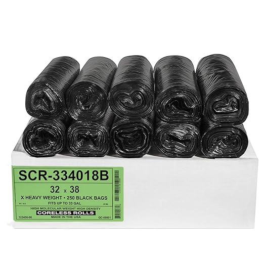 Aluf Plastics 30-33 Gallon Trash Bags Source Reduction Series Value High Density 18 Micron (equiv) 34 x 40 - Intended for Home Office Bathroom Paper Styrofoam (Pack of 250)