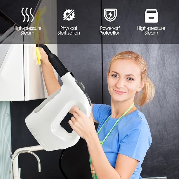COSTWAY Handheld MultiPurpose Steam Cleaner with 17 Pieces 350ml Large Capacity Steam Mop Continuous Fill water Portable Chemical-Free Steamer for Home Use Floors Windows 1400W Grey