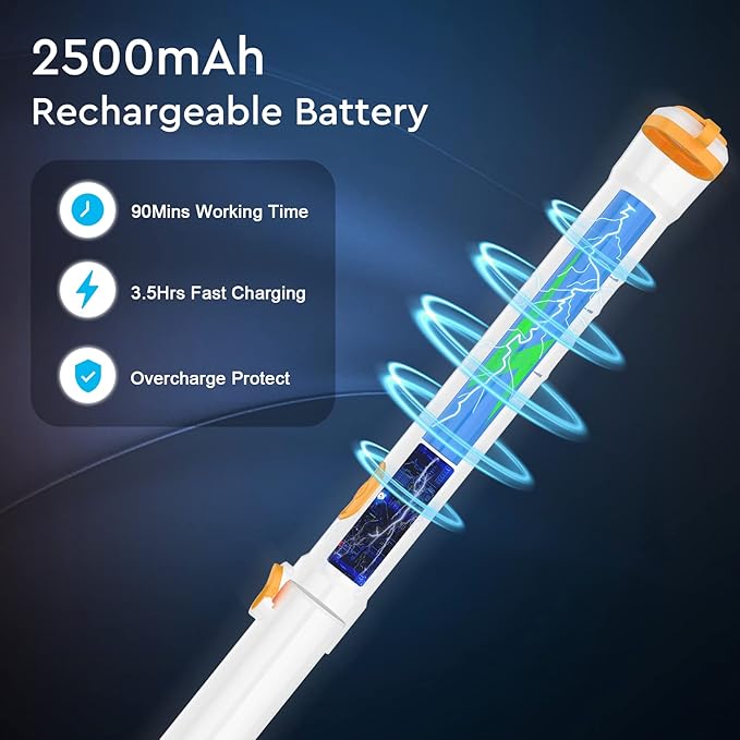 Electric Spin Scrubber KIKOLIN 380RPM High Speed Power Scrubber Cordless Cleaning Brush 2 Speeds for Bathroom Tub Shower Floor with 4 Replaceable Brush Heads and Adjustable Extension Long Handle