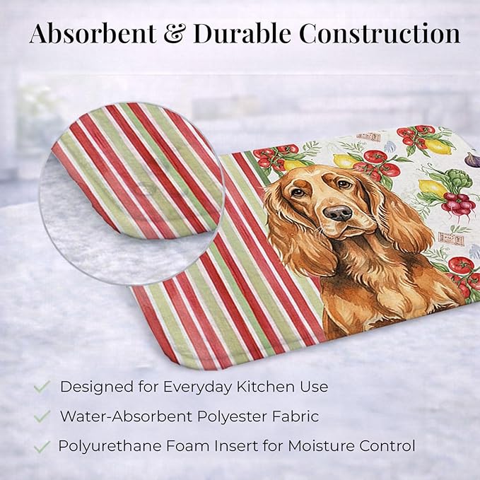 Caroline's Treasures Sussex Spaniel Vegetables Dish Drying Mat Absorbent Dish Drying Mat Pad for Kitchen Counter Dish Drainer Mat for Countertop 14 x 21 Multicolor