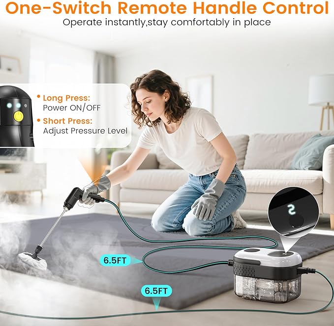 Pressurized Steam Cleaner 3-Level Adjustable Handheld Steamer Cleaning for Home 15s Fast Heat-Up &amp 47.3oz Tank 2500W Multi-Surface Portable Steamer with 39 Accessoriesfor Floor/Grout/Car