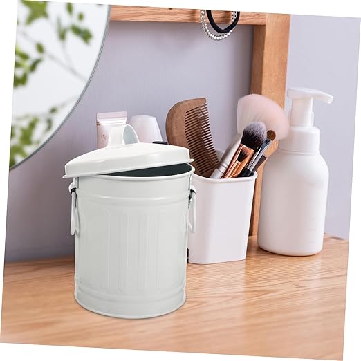 STOBOK Metal Desktop Storage Bucket Small Trash Can Lid Office Wastebasket for Living