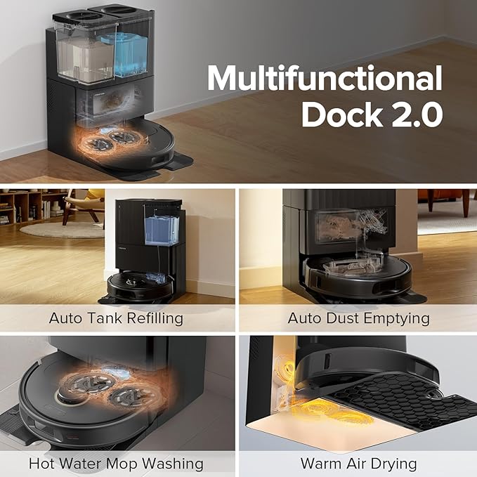 roborock Qrevo Pro Robot Vacuum and Mop with FlexiArm Design Edge Mopping Dynamic Hot Water Mop Washing and Drying Intelligent Dirt Detection 7000 Pa Suction Ideal for Carpets