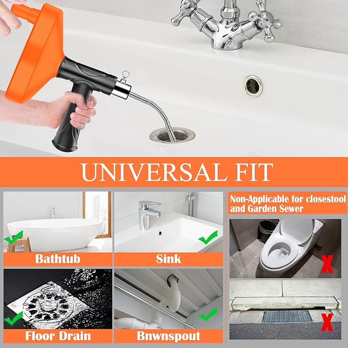 Drain Snake Auger（33 Feet） Plumbing Snake Drain Hair Clog Removal Tool Heavy Duty Snake Auger Sink Unclogger Drain Cleaner Tool for Bathroom Kitchen Tub Shower Drain Clog Remover with Gloves