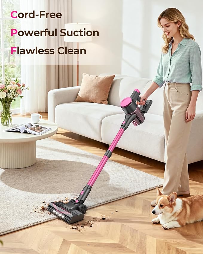 N8 Cordless Vacuum Cleaner Lightweight Stick Vacuum with Powerful Suction 2200mAh Battery 40 Mins Runtime Self-Standing Rechargeable Vacuum Cleaners for Home Hardwood Floor Carpet Pet Hair