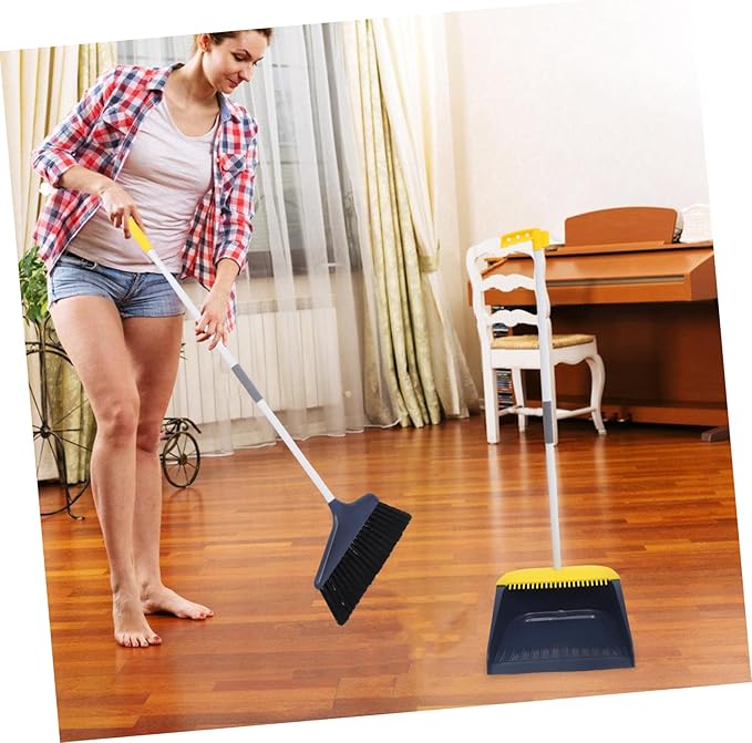 Beaupretty Long Handle Broom and Dustpan Set for Household Cleaning Soft Bristles Anti-Wind Dustpan for Indoor Use Home Kitchen and Office Spaces